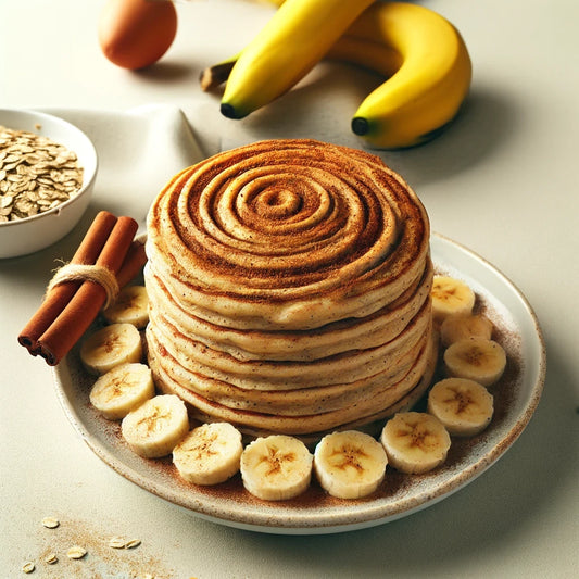 Banana Protein Pancakes, packed with 25g of protein and infused with Healthy Devil Cinnamon Toast Swirl