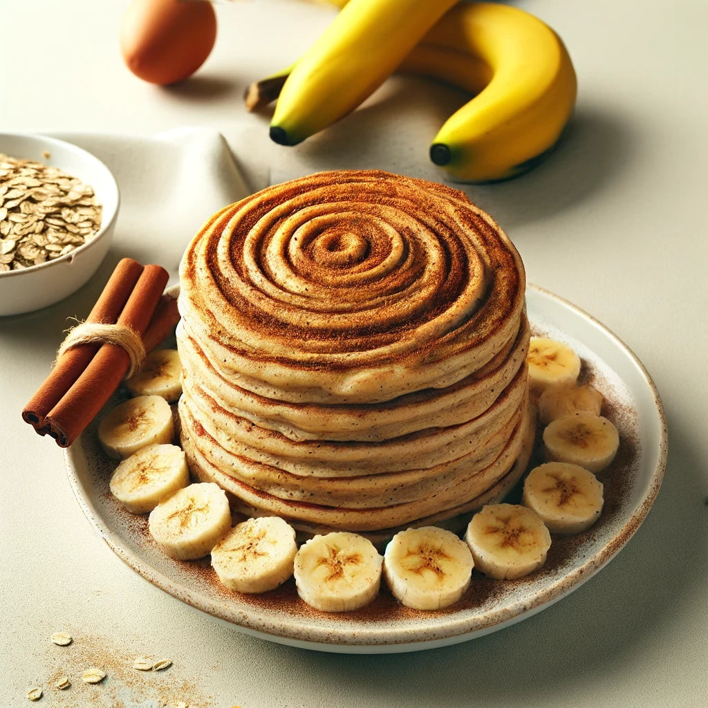 Banana Protein Pancakes, packed with 25g of protein and infused with Healthy Devil Cinnamon Toast Swirl