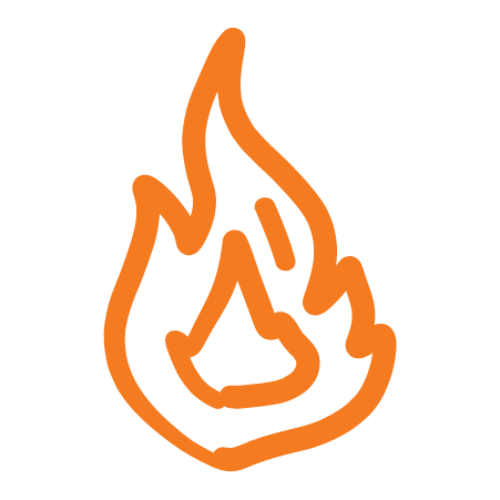 Icon: an orange outline of a bonfire.