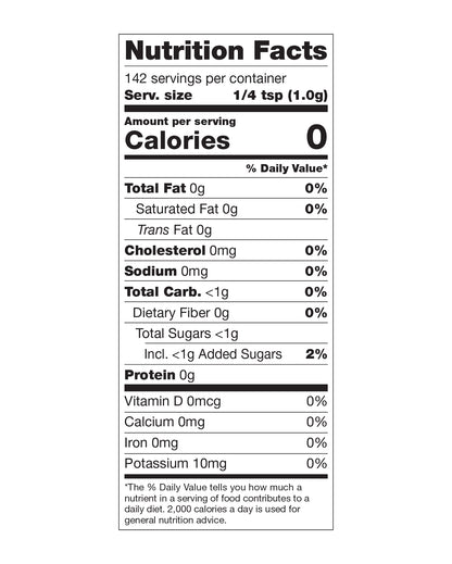 Nutrition panel for Cinnamon Toast Swirl:
Per ¼ tsp (1.0g) serving (142 servings per container):
Added sugars, <1g, 2% daily value.
All other nutrients 0% daily value.